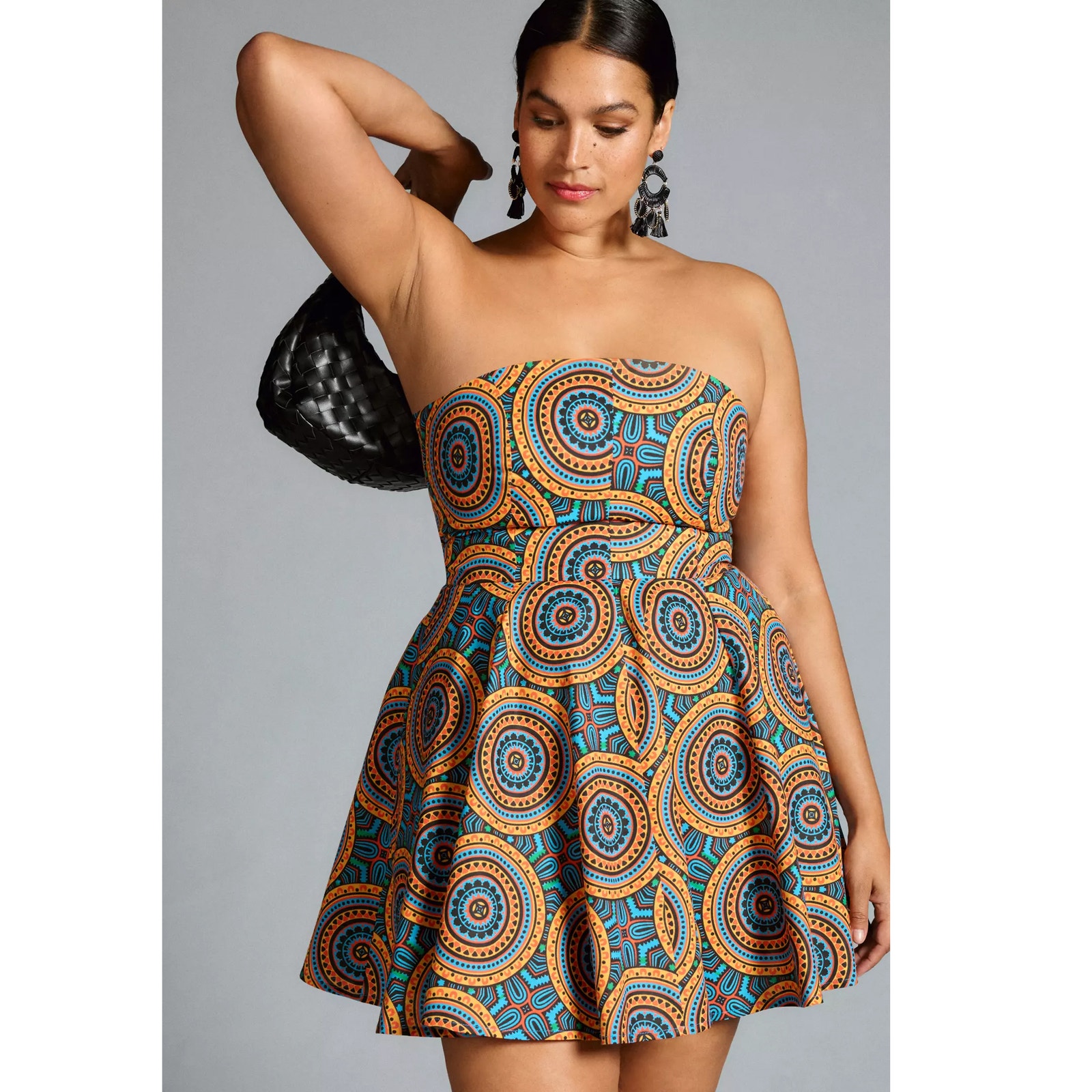 Kahindo Strapless A-Line Dress African Sunsplash Colorful Anthro Pockets Sz L